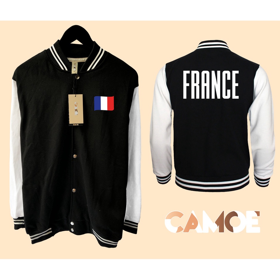 เสื้อแจ็คเก็ตเบสบอล Varsity World Cup France Flag World Cup