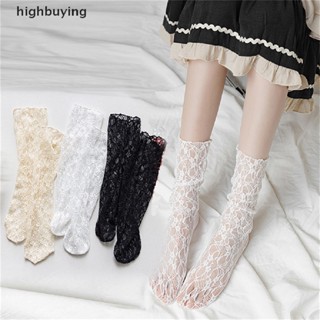 [highbuying] ถุงเท้าตาข่าย ลูกไม้ ลายดอกไม้ สไตล์โลลิต้า สําหรับผู้หญิง พร้อมส่ง