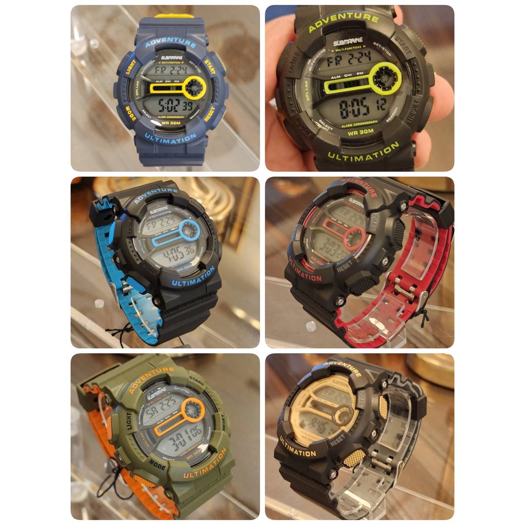 นาฬิกาข้อมือผู้ชาย US SUBMARINE แท้ ทรงสปอร์ตนาฬิกาข้อมือระบบDIGITAL สายซิลิโคน แสดงวันที่/จับเวลา ก