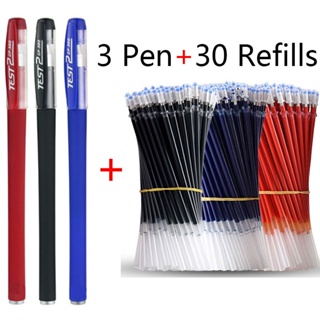 ปากกาเจล สีดํา น้ําเงิน แดง หมึก 0.5 มม. 3 แท่ง และไส้ปากกา 30 ชิ้น เครื่องเขียน สําหรับสํานักงาน โรงเรียน