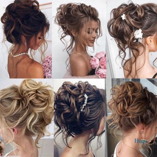 Hequ Screnchie หยิกสังเคราะห์ Chignon กับยางรัดผมรอบหางม้าหางม้าต่อผมยุ่ง