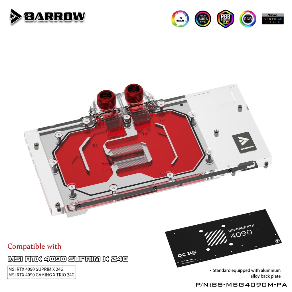 Barrow BS-MSG4090M-PA Full Coverage w/Backplate GPU Water Cooling Block สําหรับ MSI RTX 4090 Suprim 