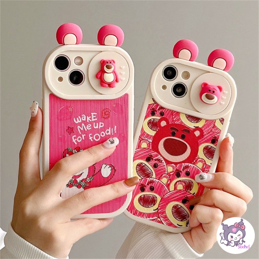 Casing เคสป้องกันโทรศัพท์มือถือ แบบนิ่ม ลายการ์ตูนหมี 3 มิติ ป้องกันเลนส์ กันกระแทก สีม่วง สําหรับ iPhone 14 13 12 11 Pro Max