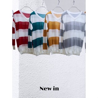 เสื้อแขนยาวผ้านิตทอบาง COLOR STRIPED LONG SLEEVE KNIT TOPS