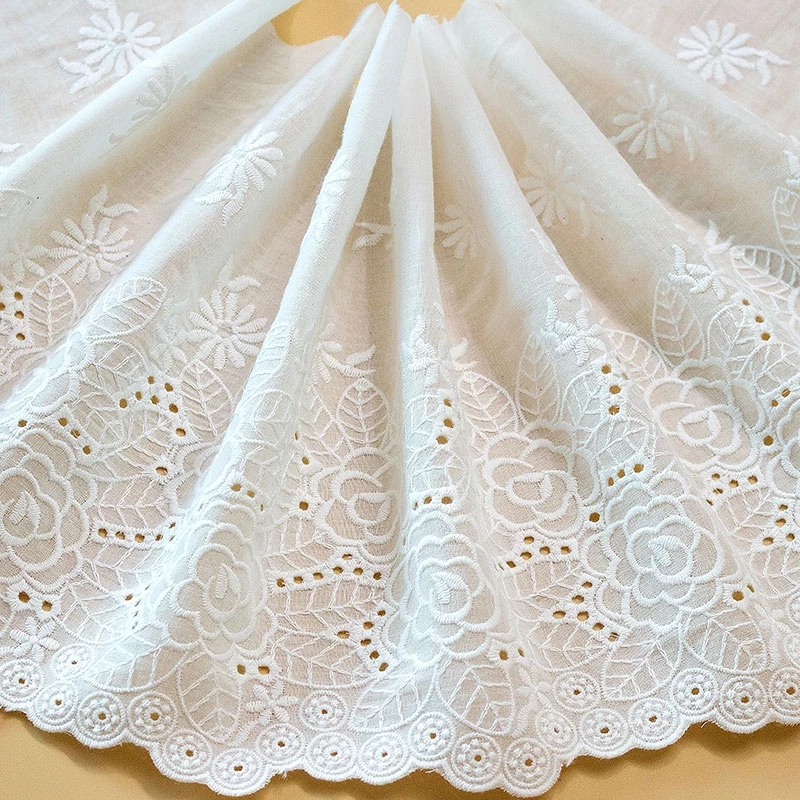 ผ้าฝ้าย ปักลายลูกไม้ กว้าง 25 ซม. กว้าง 1 หลา สีขาว สําหรับเย็บปักถักร้อย DIY