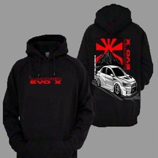 เสื้อกันหนาว มีฮู้ด ลาย Mitsubishi Lancer Evo X Premium สําหรับรถยนต์