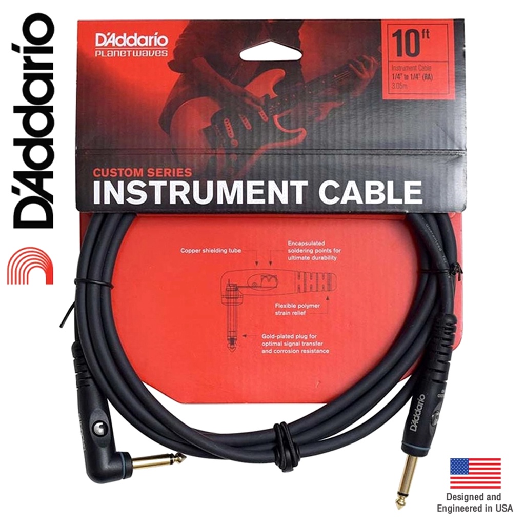 D'Addario® PW-GRA-10 สายแจ็คกีตาร์ 3 เมตร / 10 ฟุต แบบหัวงอ อย่างดี (3M / 10FT, Custom Series Instrument Cable) ** Desig