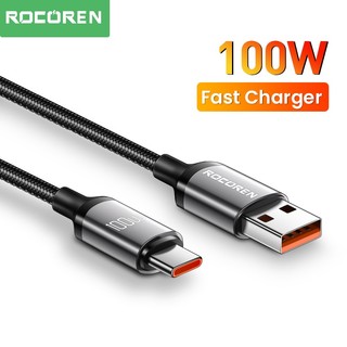 Rocoren สายชาร์จ USB Type C 100W ชาร์จเร็ว สําหรับ Xiaomi Poco F4 F3 Realme Huawei 7A Supercharge USBC