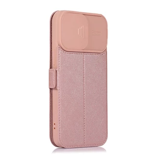 ใหม่ เคสโทรศัพท์มือถือหนัง ฝาพับ ป้องกันเลนส์กล้อง สีโรสโกลด์ พร้อมช่องใส่บัตร สําหรับ IPhone 15 14 Plus 13 12 11 Pro Max