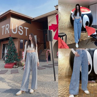 ขาว/ฟ้า/ดำ SLYQ CRYSTAL EMBELLISHED DENIM PANTS กางเกงยีนส์ขายาวทรงกระบอกใหญ่แต่งคริสตัล