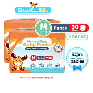 Moose Gear Baby Pants Diaper MEDIUM 60pcs (2PACKS) Hypoallergenic Super Absorbent Double Leak Guard