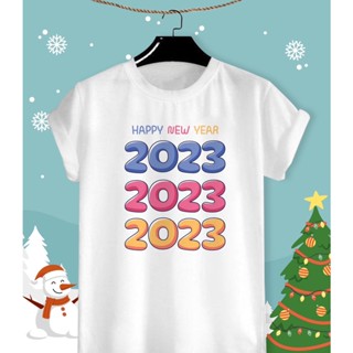 เสื้อลายปีใหม่ เสื้อคริสมาสต์ Merry Christmas &amp; Happy New Year 2023 ผ้า TK ใส่สบาย สีสันสดใส ใส่สบาย ไม่ยืดไม่ย้วย