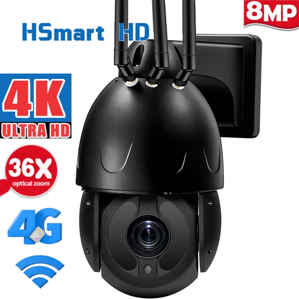 Wireless 8MP 4K PTZ IP Camera 4G Wifi Outdoor AI Human Auto Tracking 36x Zoom CCTV Audio TF