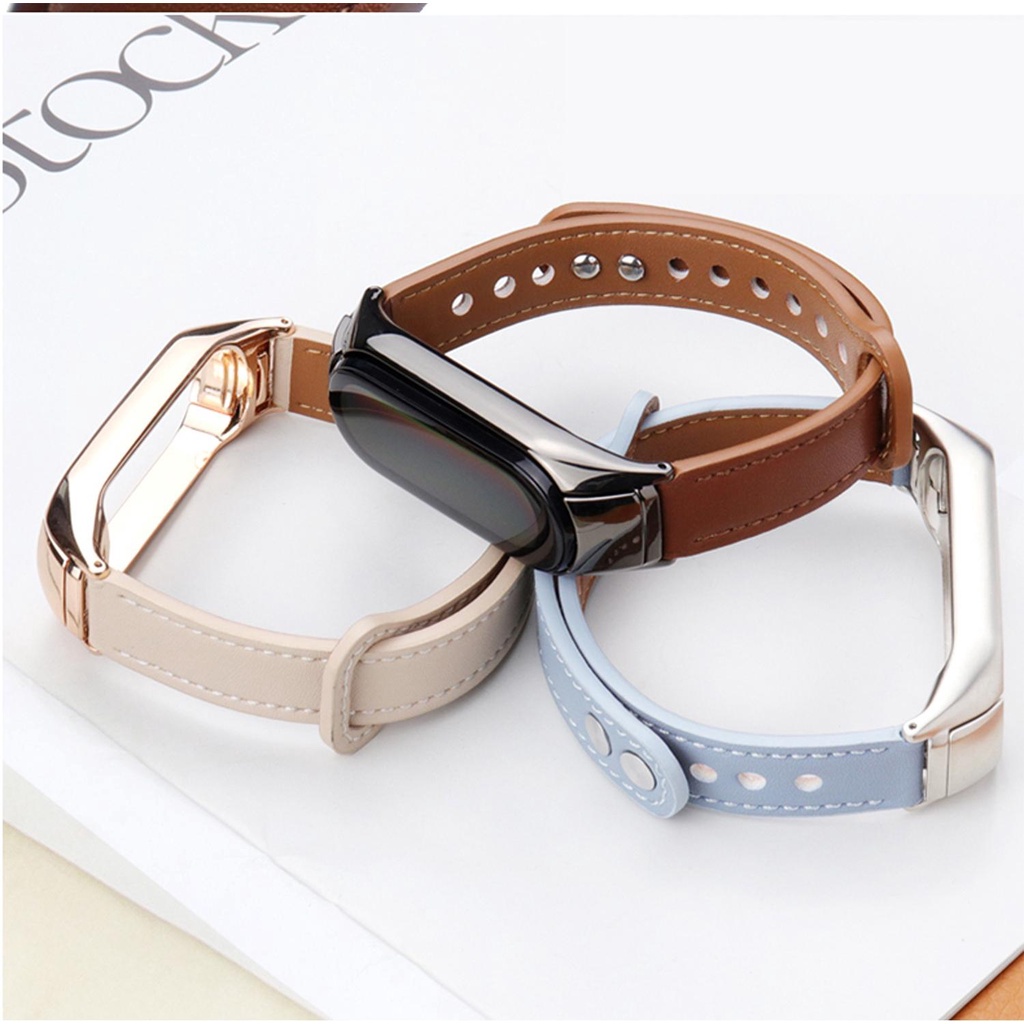 สายหนังสําหรับ เสี่ยวหมี่ ไมล์ วงดนตรี Xiaomi Mi Band 9 / 8 / 7 ไมล์ วงดนตรี 6 / 5 / 4 / 3 สายรัด หนังวัว เปลี่ยนสายรัดข้อมือ