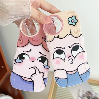 Soft Casing For iPhone 15 14 13 Mini 12 11 Pro Xs max 6S 6 7 8 Plus X XR 14ProMax 13promax 12promax 11promax ins Cute Cartoon Spoof Expression Girl Waves Edge Fine Hole Shockproof Soft Phone Case STB 05