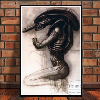 Hr Giger Li Ii ภาพโปสเตอร์ บนผ้าใบ ลายเอเลี่ยน สไตล์วินเทจ สําหรับตกแต่งผนังบ้าน