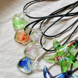 necklace murano จี้แก้วหัวใจดอกไม้ Y2K พร้อมส่ง