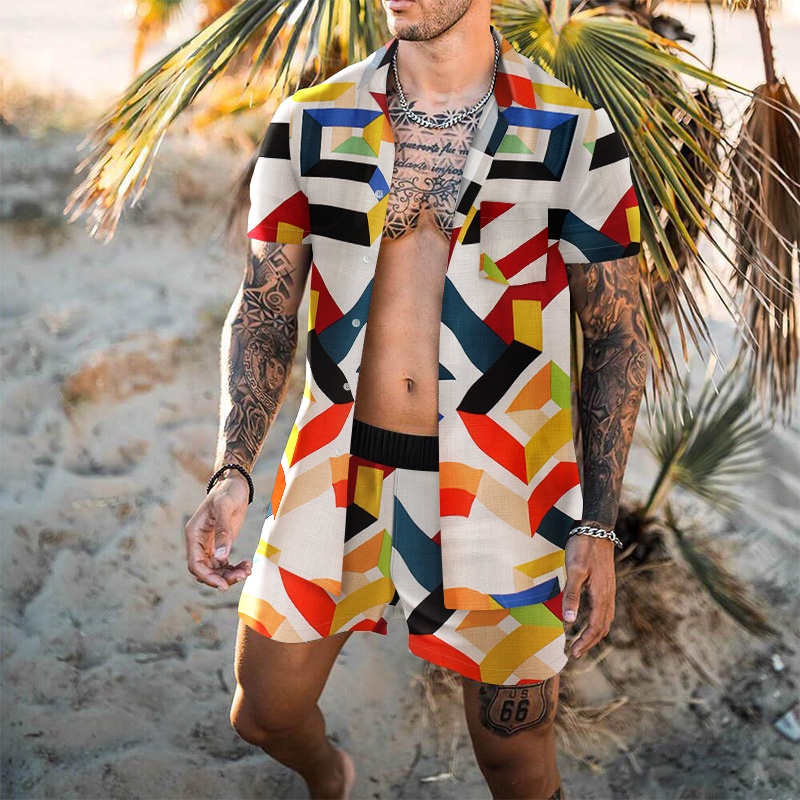 ASummer Fashion Print Hawaiian Shirt Floral Short Sleeve   Shorts 2 Piece Set Men's Clothing 2022 Retro Harajuku Mal #4