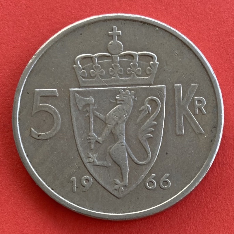 🇳🇴 เหรียญนอร์เวย์ Norway 5 kroner ปี 1966 เหรียญ​ต่างประเทศ
