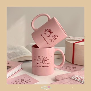 [พร้อมส่ง] 🎄 Pink Christmas Mugs แก้วเซรามิค แก้วคริสมาร์ต กล่องผูกโบว์