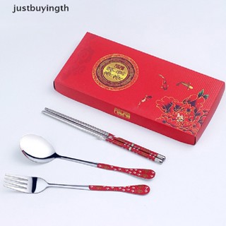 [JBTH] ชุดช้อนส้อมสเตนเลส แบบพกพา สีฟ้า และสีขาว 3 ชิ้น