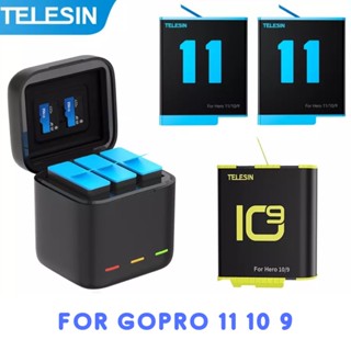 Telesin GoPro Hero 11 10 9 Battery 1750mAh +Triple Charger Box Kit For Gopro พร้อมที่ใส่เมมโมรี่ ยี่ห้อ Telesin GoPr