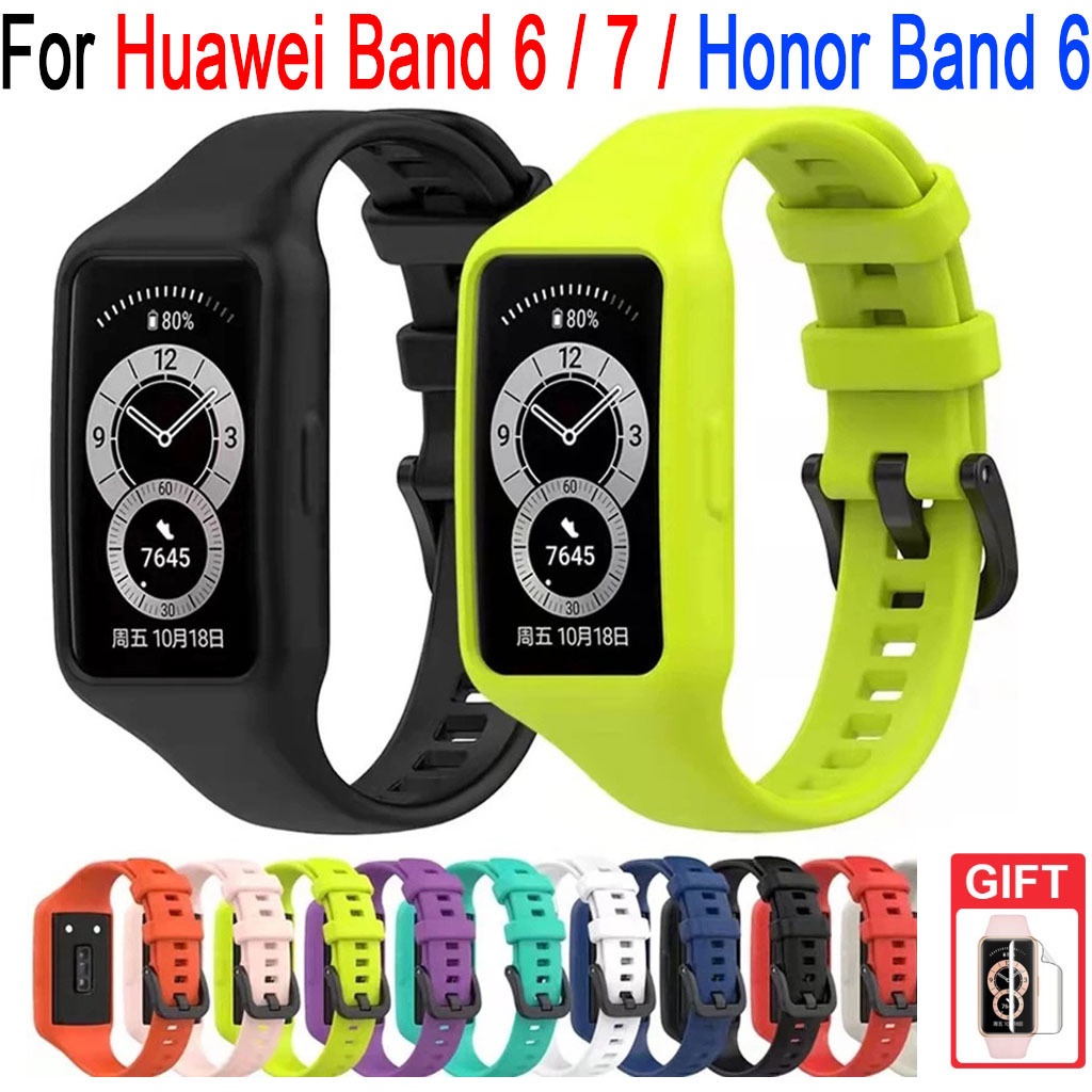 สายนาฬิกาข้อมือซิลิโคน พร้อมสายคล้อง สําหรับ Huawei Band 6 Band 6Pro Band 7 Honor Band 6 Honor Band 7