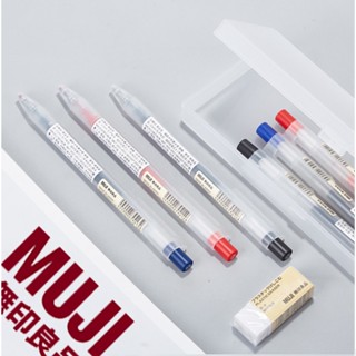 Japan MUJI ปากกาเจล แบบกด (สีดํา สีน้ําเงิน สีแดง) ผลิตในญี่ปุ่น