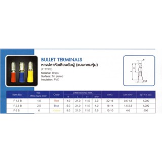 หัวเสียบตัวผู้ รุ่นกลมหุ้ม (BULLET TERMINALS)"T-LUG"