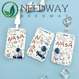 Needway ซองใส่บัตร หนัง PU ลายการ์ตูนนักบินอวกาศน่ารัก พร้อมสายคล้องยาว สําหรับเด็กผู้หญิง โรงเรียน สํานักงาน