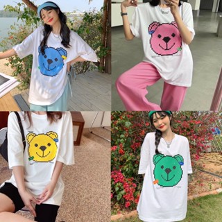 🍓เสื้อยืดแขนสั้น ลายหมีน่ารัก 4 สี เสื้อสีขาว น่ารักคิ้วสุดๆ สินค้าพร้อมส่ง ( DX-1221 )