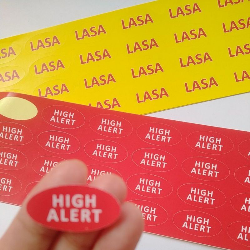 สติ๊กเกอร์ฉลาก Lasa and High Alert Oval ขนาด 1.5 ซม. x 3 ซม