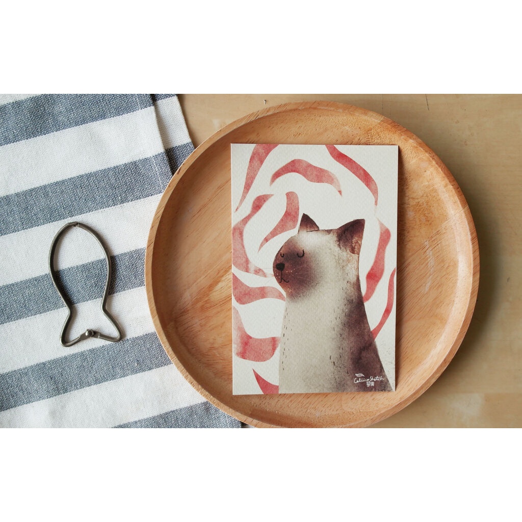 โปสการด์ ลายแมวกุหลาบ Siam Cat with rose illustration postcard 4x6 inch