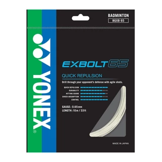 YONEX EXBOLT 65 เอ็นแบดมินตัน เส้นใยถักขนาด 0.65 มม. ผลิตประเทศญี่ปุ่น โดดเด่นในเรื่องแรงส่งลูก ลดแรงสะท้าน คอนโทรลลูก