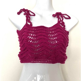 เสื้อครอปไหมพรม เสื้อผูกหลัง เสื้อสายเดี่ยว crochet crop top