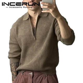 Incerun เสื้อกันหนาวลําลอง แขนยาว คอปก มีซิป แบบสวมหัว แฟชั่นฤดูหนาว สําหรับผู้ชาย