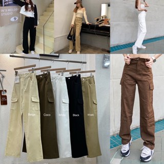 💫พร้อมส่ง💫Keltis Cargo Pants กางเกงคาร์โก้ แต่งกระเป๋าข้าง เอวสม็อคหลัง ป้ายเค K