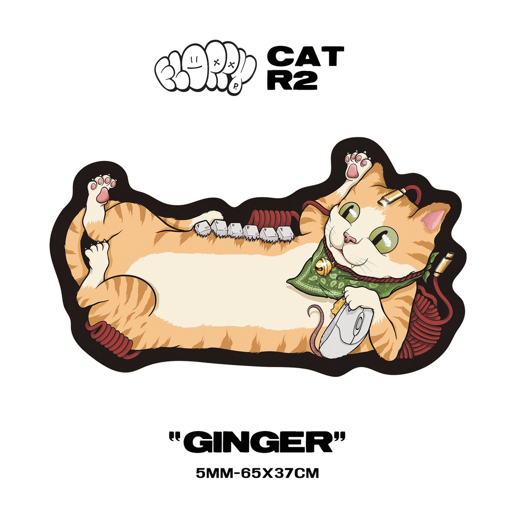 Floppy CAT R2 Deskmat แผ่นรองเม้าส์ ตัดพิเศษ ลายน้องแมว 3 แบบ 65x37cm หนา 5mm