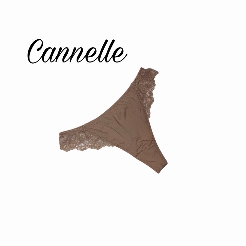 Cannelle Sexy Lingerie Panty Thong/G string กางเกงชั้นในจีสตริงสีเนื้อลูกไม้ข้างและด้านหลังใส่สวย Size S/M/L