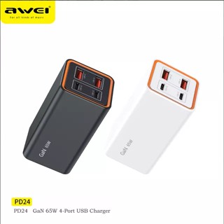 Awei PD24 หัวชาร์จเร็ว PD 65W GaN Desktop Charger Quick Charge 4.0 QC 3.0 4 Ports 2 USB-C 2 Type C