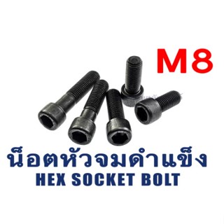 น็อตหัวจมดำแข็ง M8 เกลียว 1.25 ยาว 180 - 300 มิล (แพ็คละ 1 ตัว) สกรูหัวจมดำ น็อตประแจแอลขัน Hex Socket Screw Steel