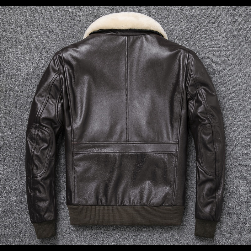 BPlus Size Bust 140cm Bomber Men Genuine Leather Jacket Natural Fur Collar Classic Casual G1 Real Cowhide Mens Coat Wint #4