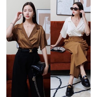 (ลด 50.- โค้ดหน้าร้าน)  เชิ้ตผ้าชีฟองอัดย่น เบาใส่สบาย คอปก ทรงกิโมโนด้านในมีกระดุมติด 1 เม็ด ป้ายข้างติดได้ 2 เม็ด7 สี