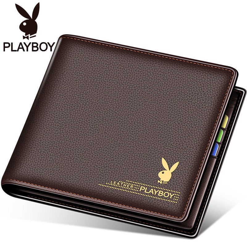 Playboyclassic กระเป๋าสตางค์หนัง ใบสั้น แบบพับ แฟชั่นคลาสสิก สําหรับผู้ชาย