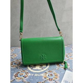 👛💚สีเขียวสด เหนี่ยวทรัพย์ไว้ เต็มกระเป๋าจ่ะ  NEW 🆕 Tory Burch 55374  Thea Flat Wallet Crossbody 🌈