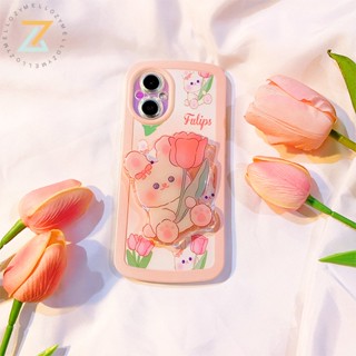 Zymello เคส OPPO Reno 8T 4G Reno 8T 5G Reno8 Z 5G Reno7 Z 5G Reno6 Z 5G Reno 8 5G Reno 7 5G Reno 6 5G Reno 5 Reno 4 Reno 2F INS Rose Rabbit Stand Accessories เคสโทรศัพท์ซิลิโคน