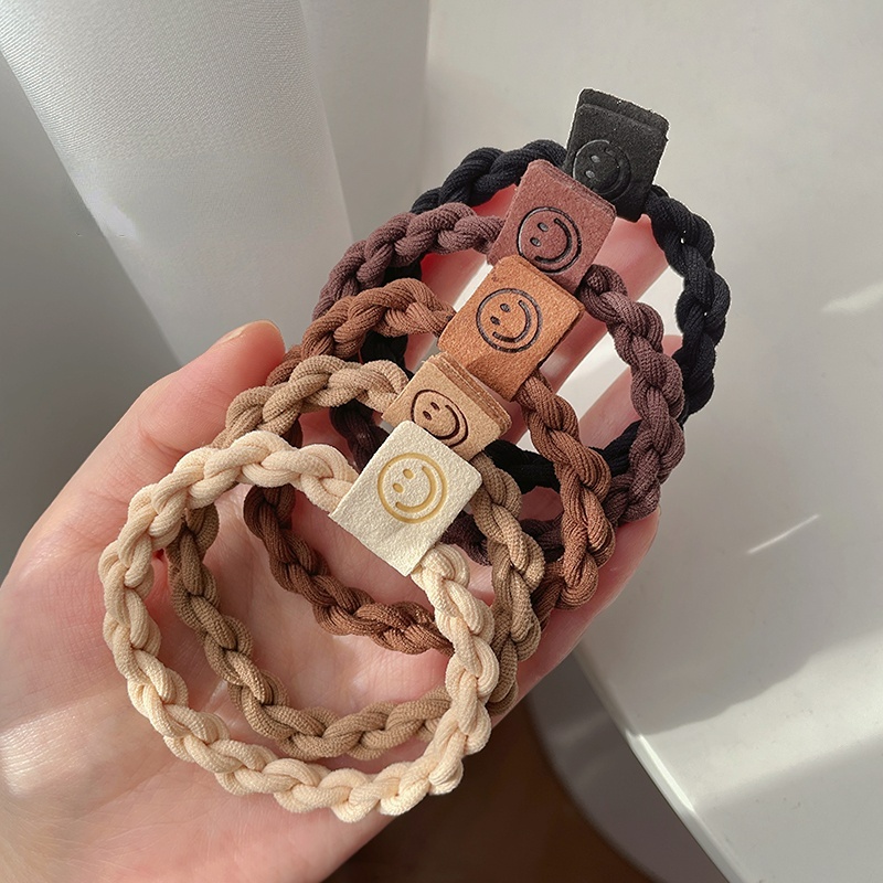 ยางรัดผมหางม้า แบบหนา ยืดหยุ่นสูง หน้ายิ้ม สําหรับผู้หญิง