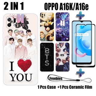 2 IN 1 เคสโทรศัพท์มือถือ เซรามิค กันรอยหน้าจอ ทรงโค้ง ลาย BTS สําหรับ OPPO A16K A16e