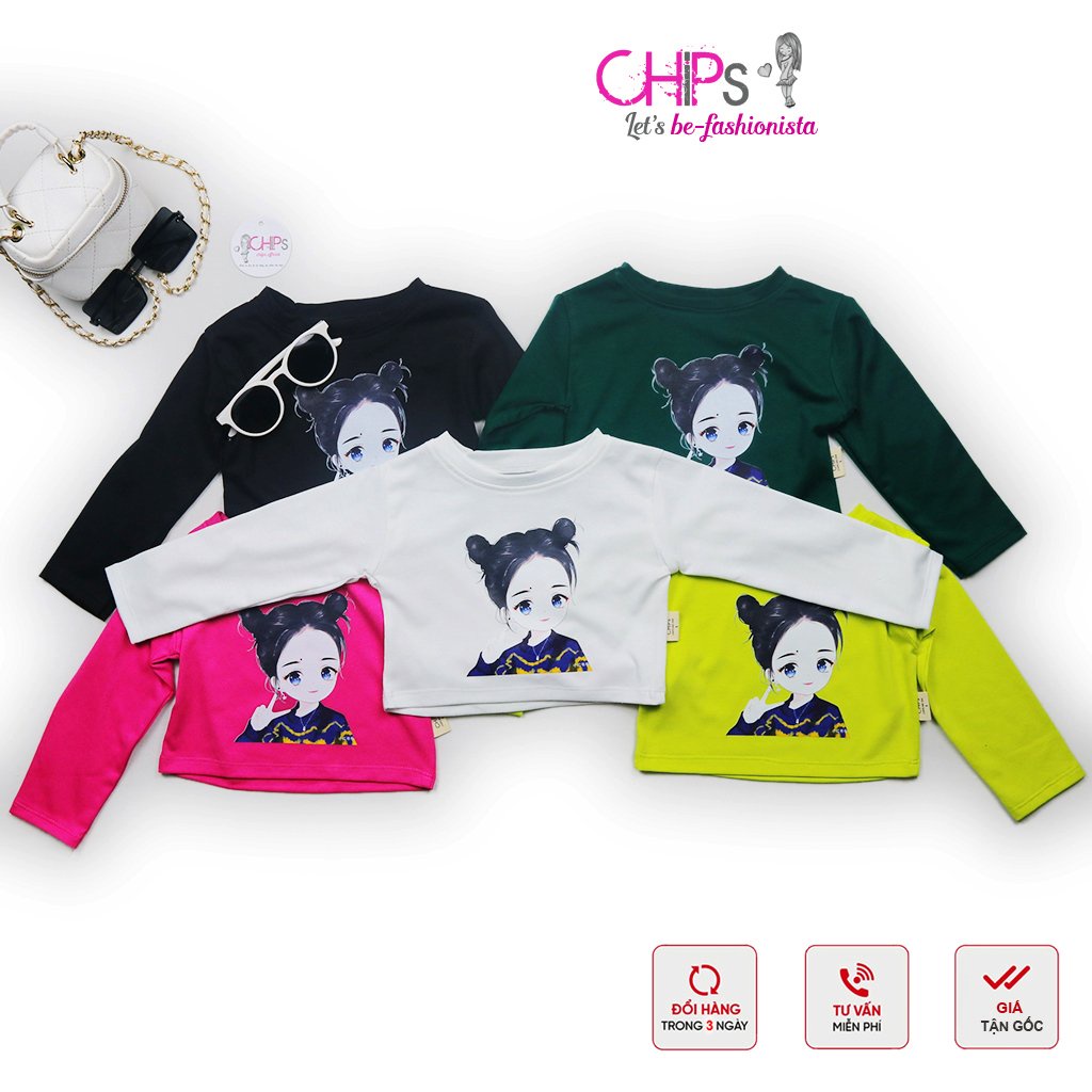 เสื้อครอปแขนยาวพิมพ์ลายน่ารักสําหรับเด็กผู้หญิง