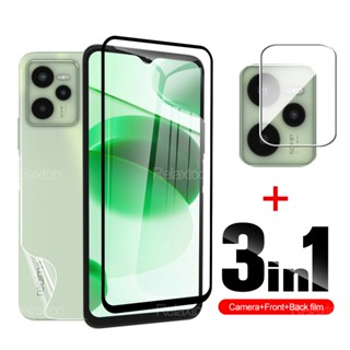 3in1 ฟิล์มกระจกนิรภัยกันรอยหน้าจอ และหลังโทรศัพท์ สําหรับ Oppo Realme C35 C31 raelme C25 C21 C11 2021